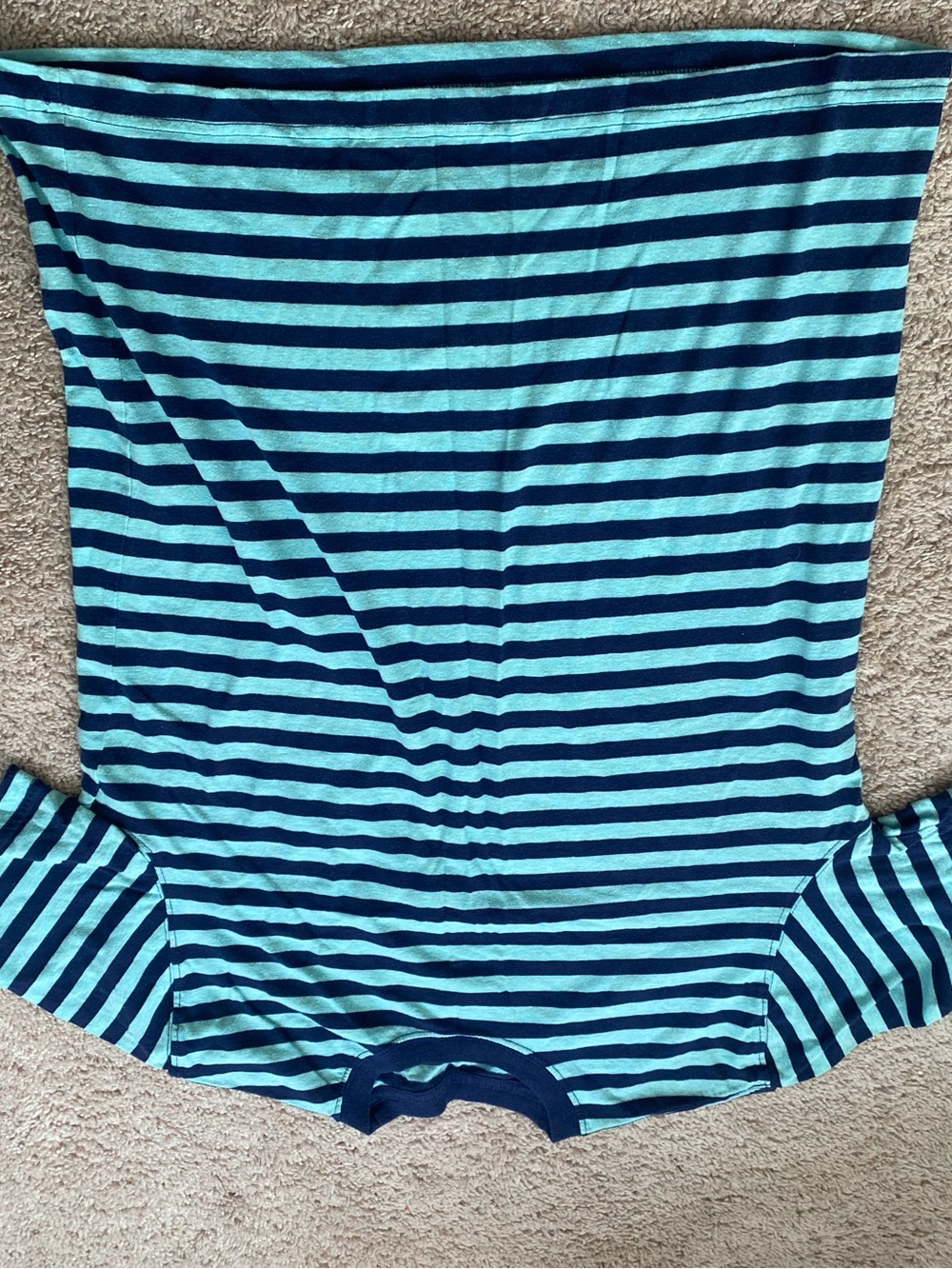 Faded Glory Teal and Navy Striped Short Sleeve Tee Shirt